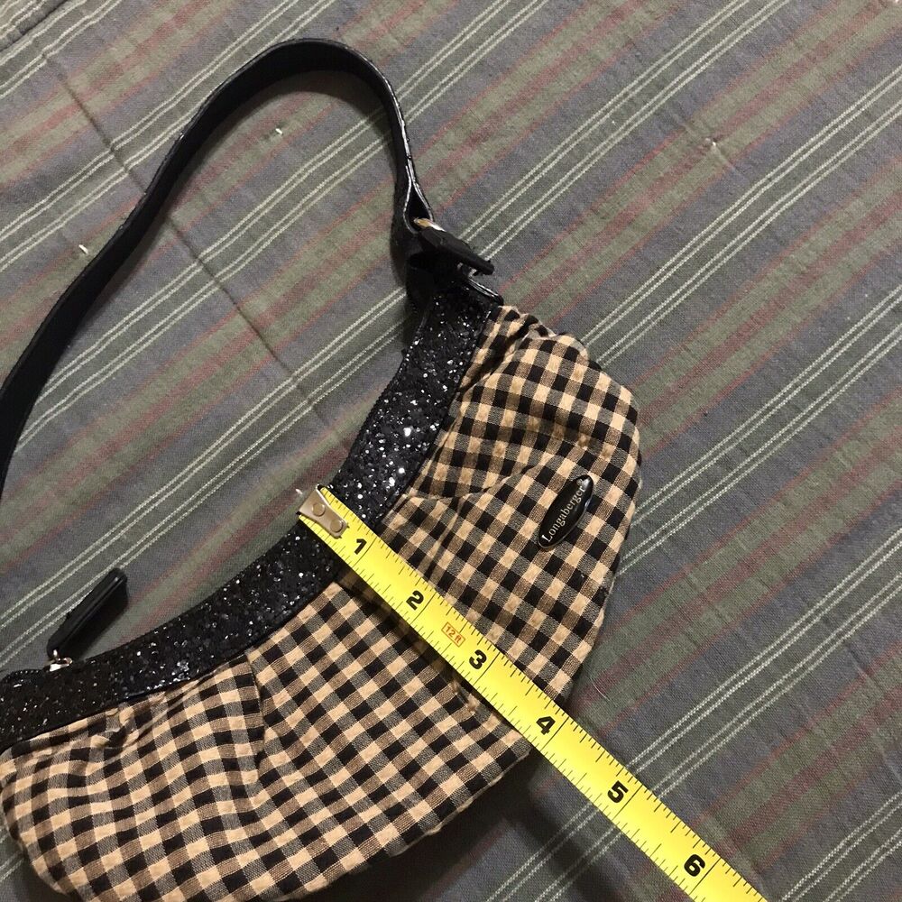 Longaberger Mini Top Handle Purse, Brown & Beige Plaid‎ With Glitter - 8” Wide - Picture 5 of 7